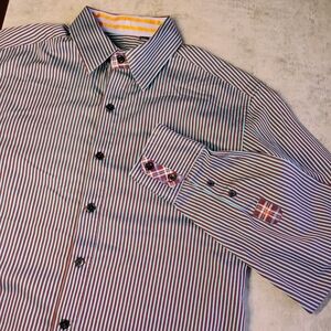 Robert Graham Striped Plaid Long Sleeve Button Down Shirt Mens Medium Blue Brown